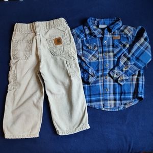 2T Carhartt flannel shirt and carpenter jeans